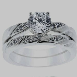 Simulated Diamond Sterling Silver Ring & Band